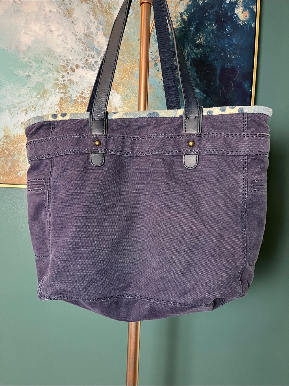 Y2K Juicy Couture Navy Canvas Tote with Terrycloth Lining - Picture 4 of 11